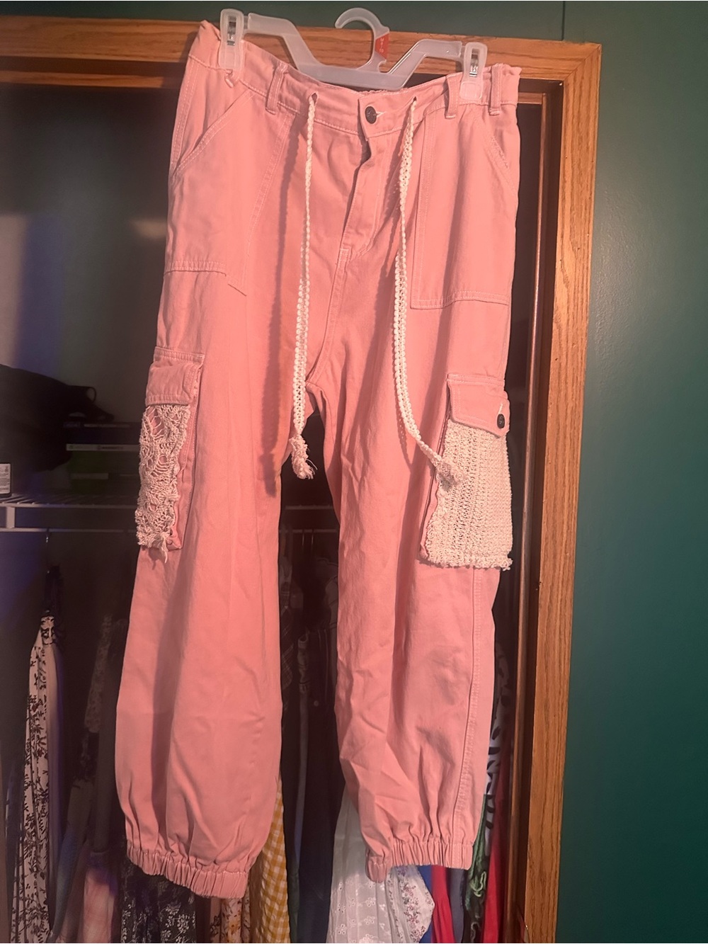 Women’s POL Pink Cargo Jogger Pants with Knit Patch Pockets